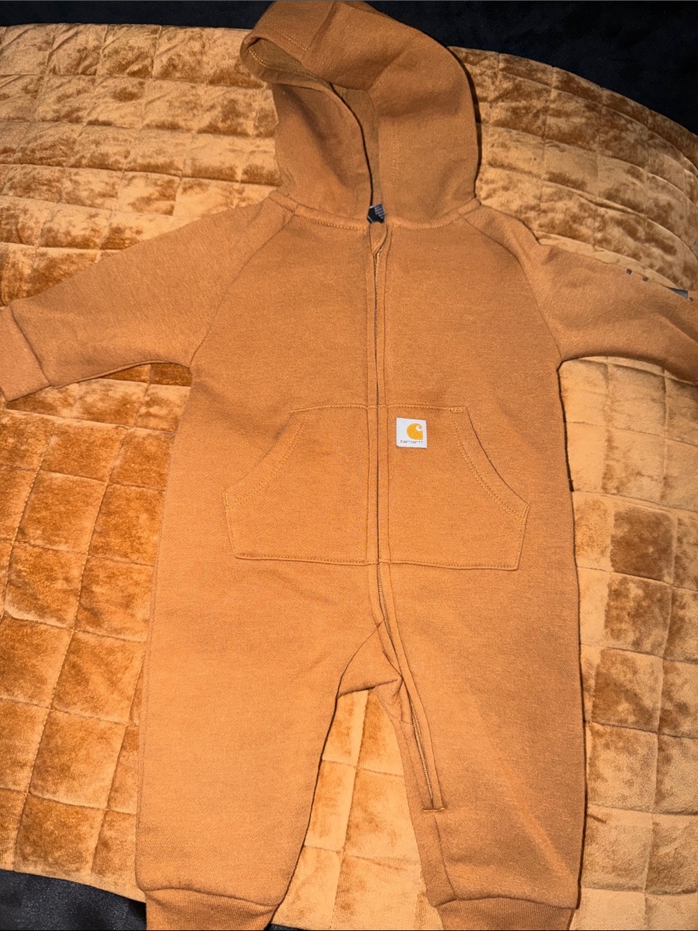 Carhartt Kids' Tan Hooded One-Piece Footie Coverall- 3 months
